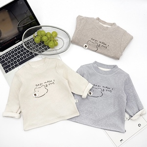 Camiseta de Manga Larga <span class=keywords><strong>para</strong></span> Bebé/Niño Pequeño, con Forro Doble, Diseño de Oso con Parche, Colección Otoño-Invierno, Venta al por Mayor, Boutique, Personalizada - Product Image 1