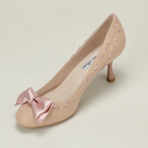 Escarpins à talon aiguille en cuir nude à bout rond, style romantique français, pour <span class=keywords><strong>mariée</strong></span> et demoiselle d'honneur, soirées et soirées romantiques - Product Image 5