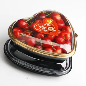 Wholesale food grade and disposable food store PET plastic heart shaped box suitable for strawberry cherry