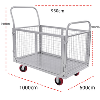 Chariot à plateforme en acier robuste ALLWORLD CH05114, capacité 200 kg, côtés en maille amovibles, 1000x600x940 mm, chariot à 4 roues avec revêtement en poudre