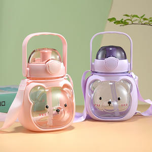 Nube orso di plastica grande pancia tazza di acqua semplicità studente femminile portatile con paglia bambini carini - Product Image 2