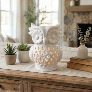 Bruciatore per aromaterapia a forma di gufo bianco, scaldacera e diffusore di fragranze, decorazione traforata - Product Image 2
