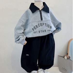 Handsome Kids' Two-Piece Casual Set Autumn Sweatshirt Suit <strong>New</strong> <strong>Baby</strong> Boys' Letter Lapel Children's Cool Two-<strong>Year</strong>-Old <strong>Outfit</strong> - Product Image 1