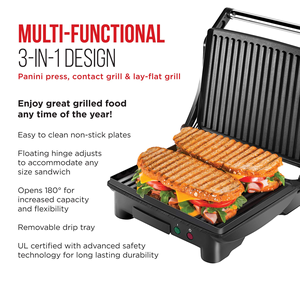 2 tranches <span class=keywords><strong>de</strong></span> Panini à pression Grill et machine à sandwichs plaques à revêtement antiadhésif s'ouvre à 180 degrés pour s'adapter à tout Type ou taille d'aliments - Product Image 4