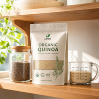 Sachet personnalisé à fond plat pour quinoa biologique, scellé sur 8 côtés, emballage personnalisé pour superaliments, pochette en aluminium avec fermeture éclair, sac de gros