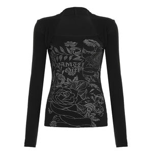 T-shirt femme vintage à col carré et manches longues, respirant, coupe ajustée - Imprimé floral numérique sur toute la surface, haut tricoté pour l'automne - Product Image 6