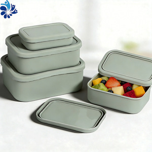 Silicone <b>Lunch</b> <b>Box</b> Rectangle With Lid Food Storage Container Microwave Safe For School Meal Prep - Product Image 3