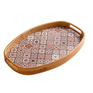 Ensemble de plateaux de service en bambou avec motif de carreaux floraux pour la maison, les collations, les fruits - Product Image 5