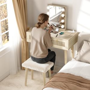 <span class=keywords><strong>Coiffeuse</strong></span> avec miroir Hollywoodien et table de maquillage avec tiroirs et prise électrique pour chambre à coucher - Product Image 6