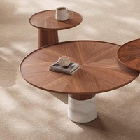 Table basse ronde multifonctionnelle moderne en bois massif de noyer noir pour salon et appartement