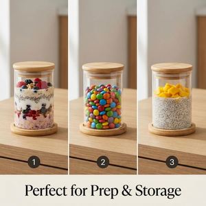 Ensemble de 2 pots en verre pour overnight oats avec couvercles et cuillères en bambou, base en silicone colorée, hermétiques, contenants de cuisine multifonctionnels - Product Image 3