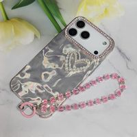 Étui de téléphone luxueux pour iPhone 16 17 Promax, coque de protection en perles électro-plaquées en forme de cœur avec cordon