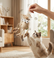 Jouets pour chats naturels en corde de coton avec plumes, jouet pour animaux de compagnie