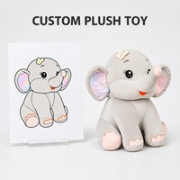 Peluche personnalisée Éléphant aux grandes oreilles, éléphant assis gris clair avec des oreilles roses, fabriqué à partir de photos