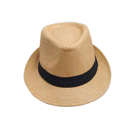 Chapeau de soleil en paille pour hommes d'âge moyen et âgés, style jazz, avec ruban décoratif, protection solaire extérieure, bord roulé