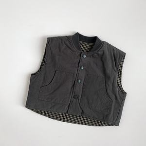 Nouvelle collection hiver : Gilet réversible épais pour enfants, garçons et filles, motif écossais, sous-vêtement chaud, vêtements élégants pour enfants - Product Image 5