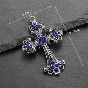 Dijes de Cruz con Pedrería, Rosario, Crucifijo, Aleación Plateada, Dije Religioso Gótico Grande para Niños, para Fabricación de Joyas <span class=keywords><strong>DIY</strong></span> - Product Image 2