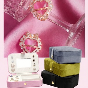 Wholesale Luxury Velvet Jewelry Box Rectangle Jewelry Organizer <b>Storage</b> <b>Rings</b> for Earrings Necklace Lipstick Premium Jewellery - Product Image 5
