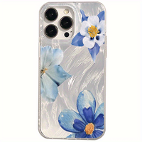 Coque de téléphone antichoc à motif floral bleu laser pour iPhone 16 15 17 Air 18 Pro Max 14 13, avec fil plume brillant