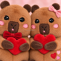 Peluches personnalisées de couple de capybaras pour la Saint-Valentin avec cœur, ensemble de cadeaux d'animaux en peluche mignons pour la décoration des fêtes