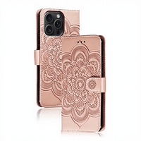 Étui de protection antichoc en PU+TPU à motif floral pour cartes de crédit, compatible avec 17 Pro