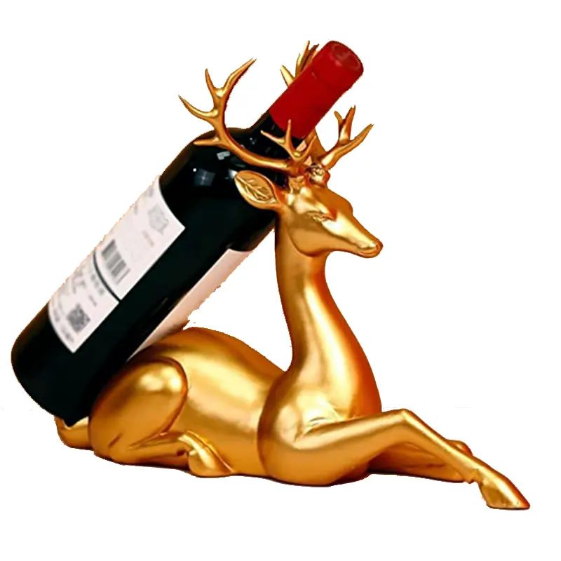 Gouden Herten Wijnfles Houder Tafel Kerst Decoratieve Rendieren Hars Standbeelden Aanrechtblad Bureaublad Ornament Wijnrek