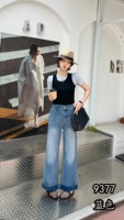 Jean évasé taille haute vintage pour femme avec logo personnalisé, très extensible, doux et confortable, délavé, ourlet brut, grandes tailles