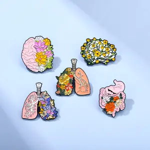 Wholesale Custom Organs Flower Enamel Pin Body Internal Heart Brain Lung Plant Punk Butterfly Medical Lapel Pin