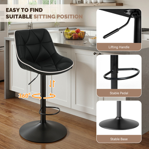 Comfortable Modern Faux Leather Outdoor <b>Bar</b> <b>Stools</b> <b>Adjustable</b> Height 360 Swivel Steady Water Resistant Quilted Footrest - Product Image 3