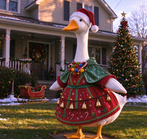 Winter Christmas Porch Goose Outfit Set Red Dress Print Polyester Material Light Candy Ornament Garden Lawn Decorative Costume - Product Image 4