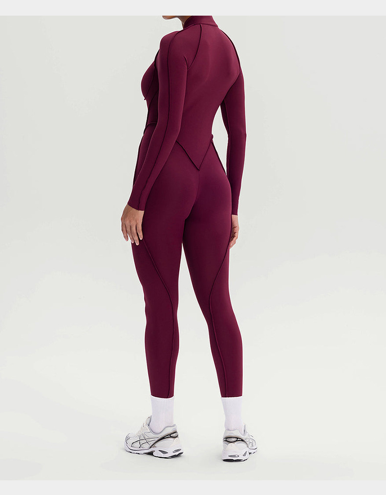 Zip-Up Activewear Jumpsuit: side profile showing stretch, rise and leg-opening fit