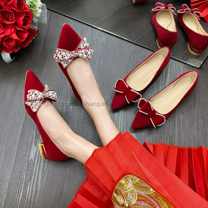 New Ladies Low <b>Heel</b> Wedding Shoes Bridesmaid Point Toe Pearl Luxury Girls Single - Product Image 2