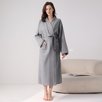 Peignoir unisexe en tissu gaufré thermique respirant à séchage rapide, longueur genou, col en V, avec cordon de serrage, écologique