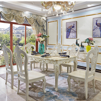 Ensemble de table à manger en bois de luxe européen, plateau en marbre classique, 4-6 chaises, utilisation à domicile ou au restaurant, haute qualité, vente en gros d'usine