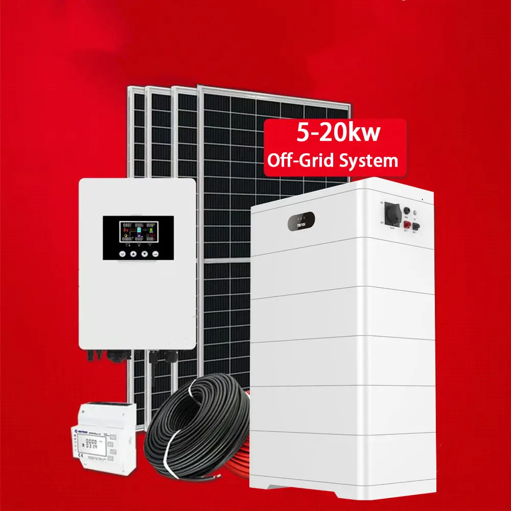 完全な家庭用エネルギー貯蔵10KWオフグリッドハイブリッドセット5KW8KWソーラーパネルパワーシステム、LiFePO4バッテリーオールインワンソリューション