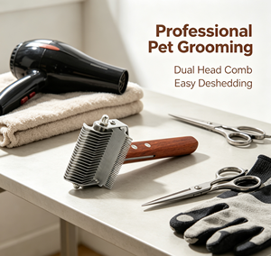 Peigne démêlant en bois massif pour animaux de compagnie, râteau métallique pour sous-koque, brosse de toilettage pour l'entretien du pelage des chiens et des chats - Product Image 3