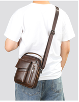 Tas Kurir Kecil Kulit Asli untuk Pria, Tas Selempang Bahu Anti Maling, Dompet Daypack Perjalanan dengan Gesper Magnetik