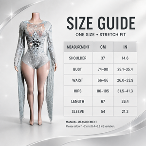 Body de malla plateada con pedrería, estampado, de manga larga y flecos, para disfraz de baile de escenario Drag Gogo - Product Image 5