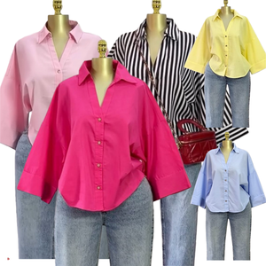 Chemisier décontracté chic à rayures en mélange de lin avec manches raglan pour femme – Chemise respirante tendance automne - Product Image 3