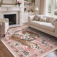 Rosa Botanischer Vintage Orientalischer Boho Tiger-Print Waschbarer Rutschfester Niedrigfloriger Teppich für Wohnzimmer Schlafzimmer Studentenwohnheim Heimdekoration