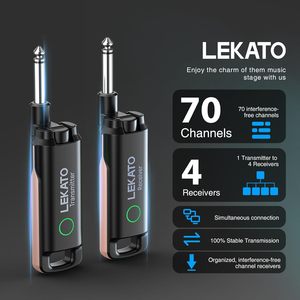 Sistema de guitarra inalámbrico Lekato We-70, receptor, transmisor, batería recargable para instrumentos eléctricos, color rosa, para el mercado estadounidense - Product Image 3