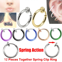 Anneau de piercing pour oreille en laiton plaqué or, faux anneau de lèvre, anneau de nez à ressort gratuit, pince pour os d'oreille, anneau de piercing multi-usage pour mariage