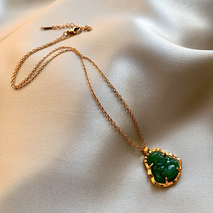 Collar con Colgante de Buda <span class=keywords><strong>Maitreya</strong></span> Étnico, Sonriente y Feliz, de Jade Verde, con Gran Vientre, en Acero Inoxidable 316L, Chapado en Oro de 18k - Product Image 3