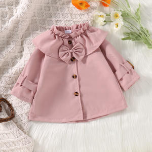 Manteau d'automne pour bébé fille, Trench-Coat 2 couleurs, manches longues, nœud sur le devant, simple boutonnage, vêtements d'extérieur pour enfants - Product Image 3