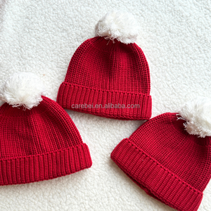 Trẻ Sơ Sinh Màu Đỏ Đầu Tiên Giáng Sinh Lớn Đan Pom Pom Beanie Hat Bow Và Vớ 3Pcs Thiết Lập Cotton Đan Phụ Kiện Bé Headband Booties Cap - Product Image 5