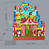 Château gonflable combiné avec toboggan et manège 3D sur le thème du cirque, pour location de fêtes d'enfants, en vinyle PVC 0,55 mm