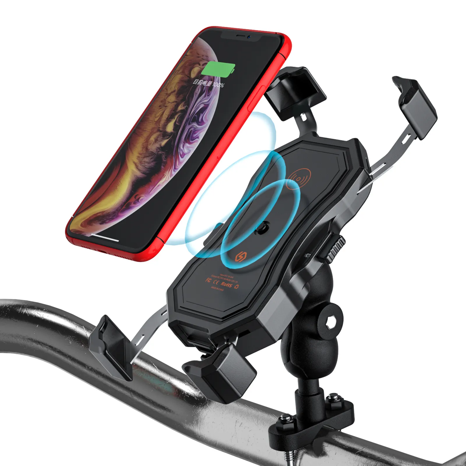 Soporte de teléfono para motocicleta, cargador inalámbrico de 10W, USB QC3.0, soporte para teléfono inteligente para bicicleta de carga rápida, soporte para teléfono móvil 360