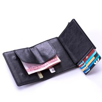 Portefeuille en cuir aluminium avec logo personnalisé en gros étui pour carte de crédit RFID pop-up pour hommes