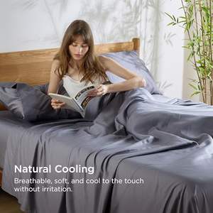 Juego <span class=keywords><strong>de</strong></span> Sábanas <span class=keywords><strong>de</strong></span> Lujo para Hotel en Gris Oscuro, Sábanas <span class=keywords><strong>de</strong></span> Seda Sedosa Tamaño King, Juego <span class=keywords><strong>de</strong></span> Sábanas Refrescantes <span class=keywords><strong>de</strong></span> Rayón Derivado del Bambú - Product Image 5