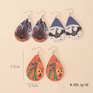 Boucles d'oreilles en acrylique imprimées Halloween pour femmes, motif sorcière effrayante, citrouille, crâne, double face, style dessin animé, bijoux de fête - Product Image 2
